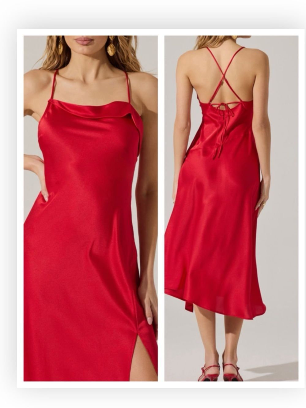 ASTR The Label Gaia Cowl Neck Satin Midi Dress